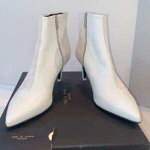 Rag & Bone Beha Pointy Stiletto Ankle Boot in White Suede & Leather 10 / 40 NIB